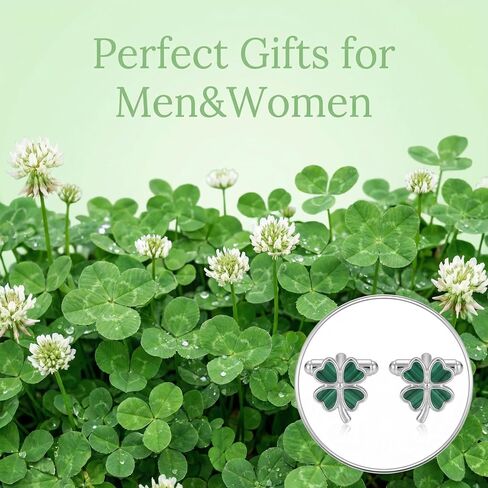 Four Leaf Clover Cufflinks 925 Silver Green Malachite 4 Leaf Clover Cufflinks for Men Women Good Luck St Patrick’s Day Accessories with a Gift Box in Kuwait
