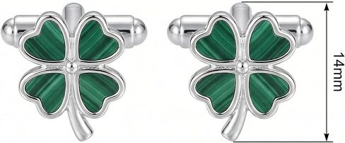 Four Leaf Clover Cufflinks 925 Silver Green Malachite 4 Leaf Clover Cufflinks for Men Women Good Luck St Patrick’s Day Accessories with a Gift Box in Kuwait