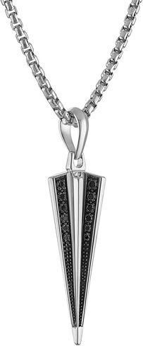 Bulova Men's Jewelry Silver-Tone Sterling Silver Pendant, Black Diamonds Totaling 0.25 Cttw,With The Iconic Tuning Fork Logo, Adjusts From 24" To 26" Style: BVP1121-WSAA in Saudi Arabia