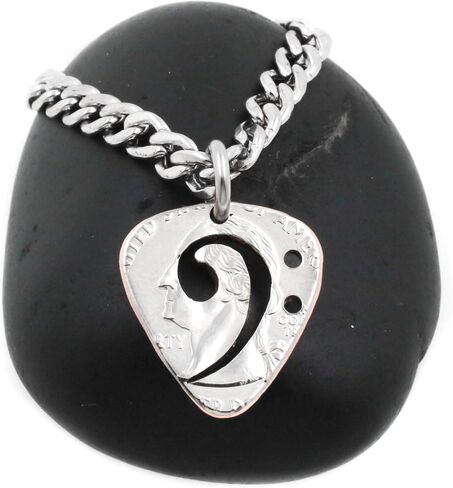 Bass Clef Guitar Pick Necklace, Cut and Burnished From a Quarter, Hand Cut Coin, By NameCoins in Saudi Arabia