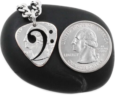 Bass Clef Guitar Pick Necklace, Cut and Burnished From a Quarter, Hand Cut Coin, By NameCoins in Saudi Arabia