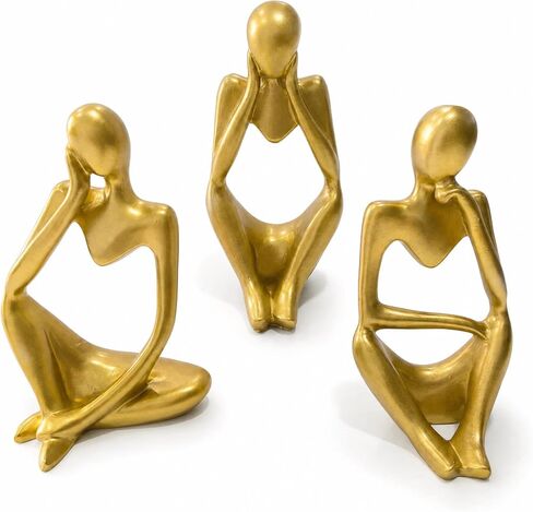 Gold Thinker Statue Set of 3 - Abstract Resin Figurines for Home Decor, Modern Art Sculpture for Office Desk, Bookshelf, Living Room, Minimalist Tabletop Decoration (5 inches) in Saudi Arabia