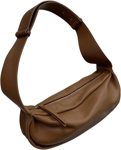 Stylish Black Faux Leather Crossbody Bag, Slouchy Crescent Shape Shoulder Purse, Adjustable Strap, Casual Fashion Handbag in Saudi Arabia