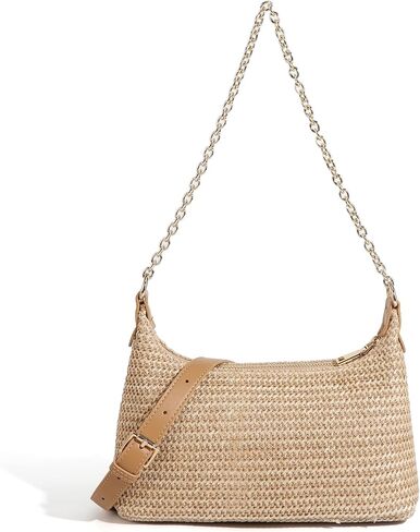 Handmade Straw Tote Bag for Women - Boho Beach Purse with Chain Strap,Summer Market Bag,Eco Friendly Woven Rattan in Saudi Arabia