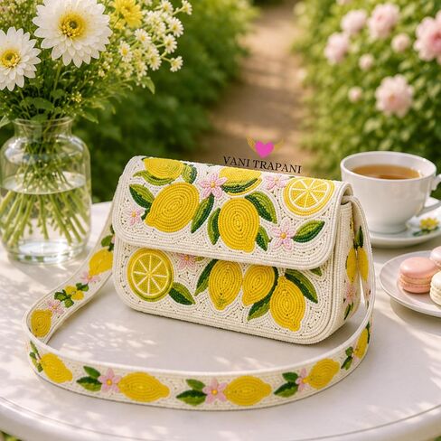 Lemon Beaded Shoulder Bag-Handmade Summer Cocktail Party Purse in Saudi Arabia