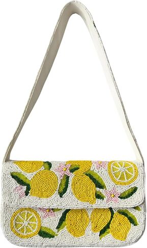 Lemon Beaded Shoulder Bag-Handmade Summer Cocktail Party Purse in Saudi Arabia
