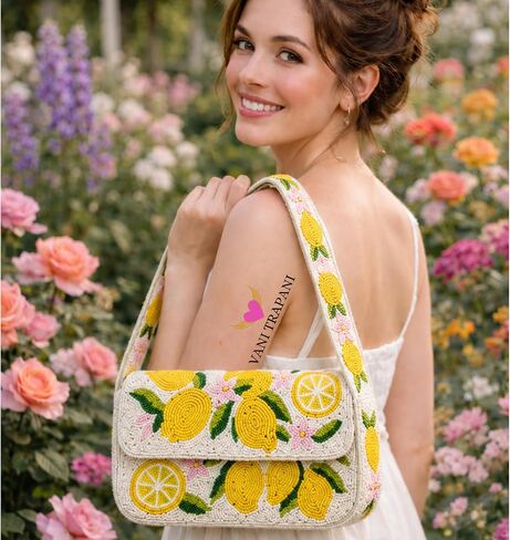 Lemon Beaded Shoulder Bag-Handmade Summer Cocktail Party Purse in Saudi Arabia