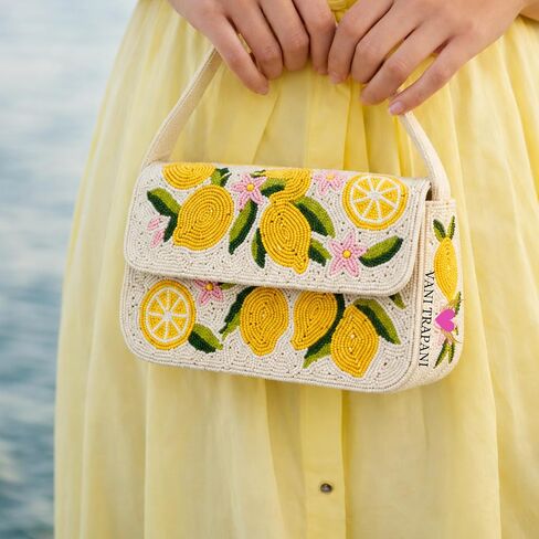 Lemon Beaded Shoulder Bag-Handmade Summer Cocktail Party Purse in Saudi Arabia