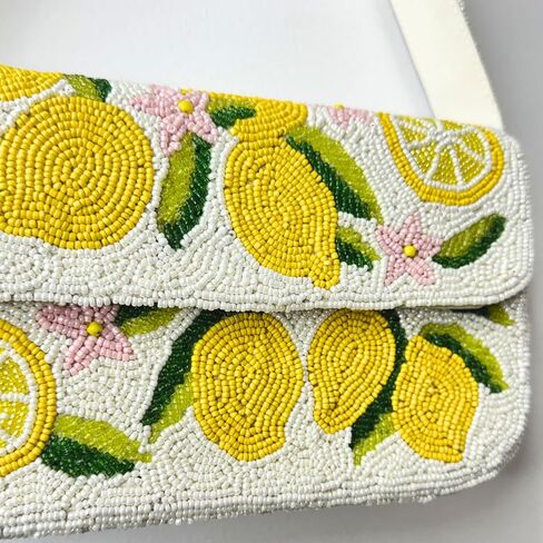 Lemon Beaded Shoulder Bag-Handmade Summer Cocktail Party Purse in Saudi Arabia