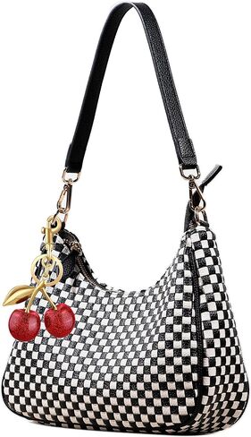 Woven Shoulder Bag for Women, Black Vegan Leather Slouchy Hobo Purse, Y2K Crossbody Handbag Crescent Tote in Saudi Arabia