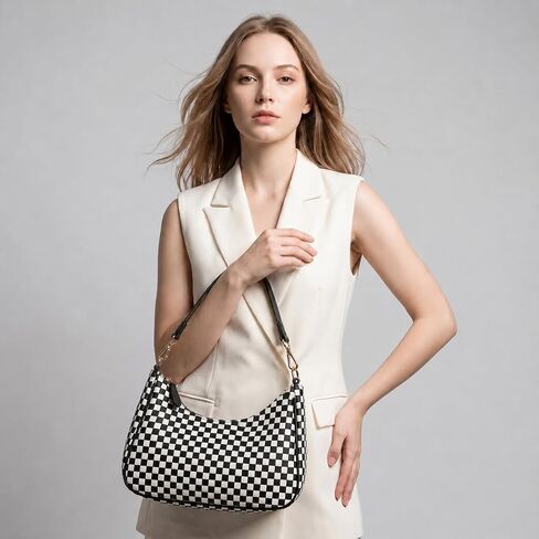 Woven Shoulder Bag for Women, Black Vegan Leather Slouchy Hobo Purse, Y2K Crossbody Handbag Crescent Tote in Saudi Arabia