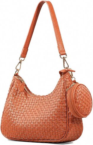 Woven Shoulder Bag for Women, Black Vegan Leather Slouchy Hobo Purse, Y2K Crossbody Handbag Crescent Tote in Saudi Arabia