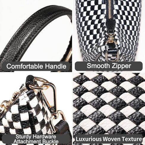 Woven Shoulder Bag for Women, Black Vegan Leather Slouchy Hobo Purse, Y2K Crossbody Handbag Crescent Tote in Saudi Arabia