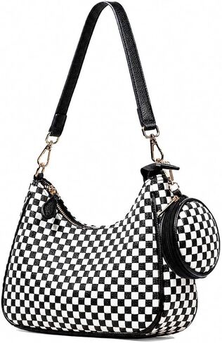 Woven Shoulder Bag for Women, Black Vegan Leather Slouchy Hobo Purse, Y2K Crossbody Handbag Crescent Tote in Saudi Arabia