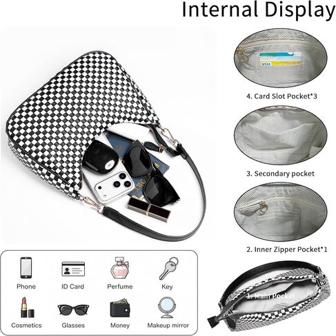 Woven Shoulder Bag for Women, Black Vegan Leather Slouchy Hobo Purse, Y2K Crossbody Handbag Crescent Tote in Saudi Arabia