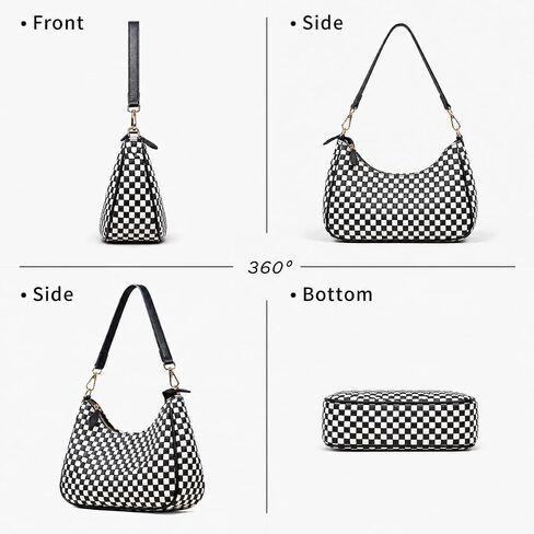 Woven Shoulder Bag for Women, Black Vegan Leather Slouchy Hobo Purse, Y2K Crossbody Handbag Crescent Tote in Saudi Arabia