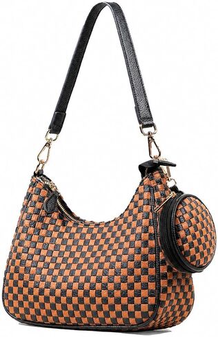 Woven Shoulder Bag for Women, Black Vegan Leather Slouchy Hobo Purse, Y2K Crossbody Handbag Crescent Tote in Saudi Arabia