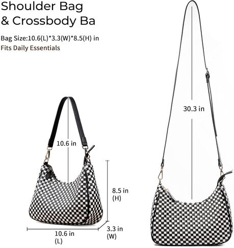 Woven Shoulder Bag for Women, Black Vegan Leather Slouchy Hobo Purse, Y2K Crossbody Handbag Crescent Tote in Saudi Arabia