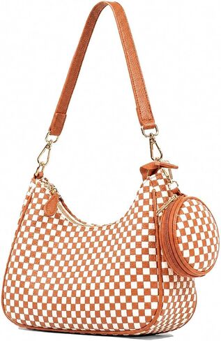 Woven Shoulder Bag for Women, Black Vegan Leather Slouchy Hobo Purse, Y2K Crossbody Handbag Crescent Tote in Saudi Arabia