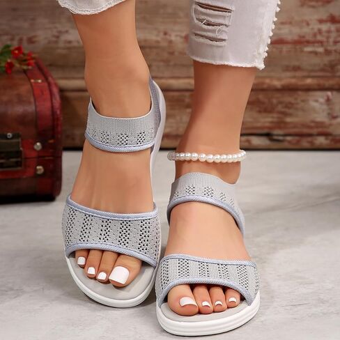 Women's Knit Elastic Strap Wedge Sandals, Open Toe Breathable Mesh Platform Sandals, Comfortable Slip On Casual Summer Shoes in Kuwait