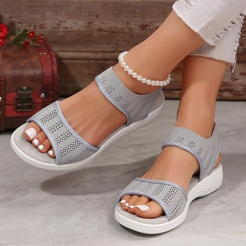 Women's Knit Elastic Strap Wedge Sandals, Open Toe Breathable Mesh Platform Sandals, Comfortable Slip On Casual Summer Shoes in Kuwait
