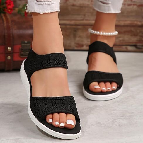 Women's Knit Elastic Strap Wedge Sandals, Open Toe Breathable Mesh Platform Sandals, Comfortable Slip On Casual Summer Shoes in Kuwait