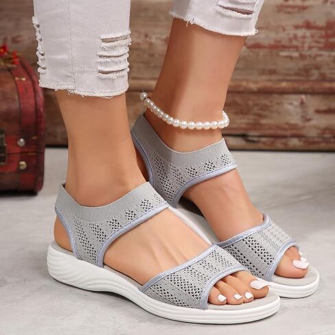Women's Knit Elastic Strap Wedge Sandals, Open Toe Breathable Mesh Platform Sandals, Comfortable Slip On Casual Summer Shoes in Kuwait