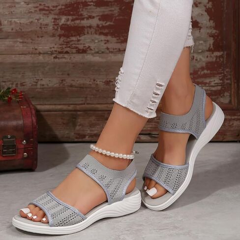 Women's Knit Elastic Strap Wedge Sandals, Open Toe Breathable Mesh Platform Sandals, Comfortable Slip On Casual Summer Shoes in Kuwait