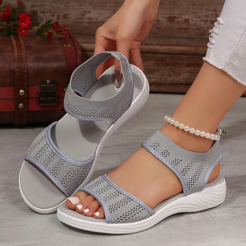 Women's Knit Elastic Strap Wedge Sandals, Open Toe Breathable Mesh Platform Sandals, Comfortable Slip On Casual Summer Shoes in Kuwait