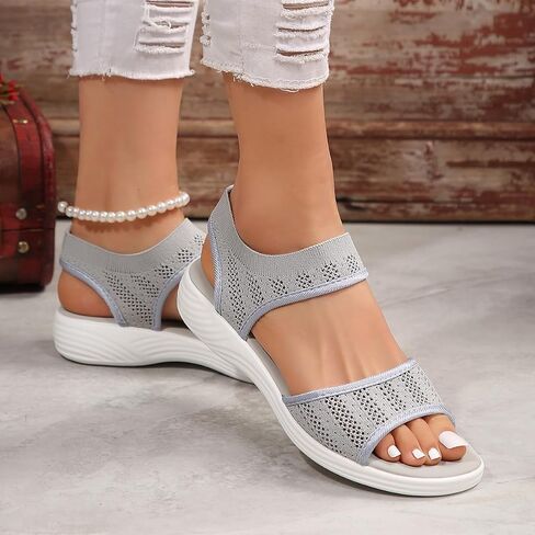 Women's Knit Elastic Strap Wedge Sandals, Open Toe Breathable Mesh Platform Sandals, Comfortable Slip On Casual Summer Shoes in Kuwait