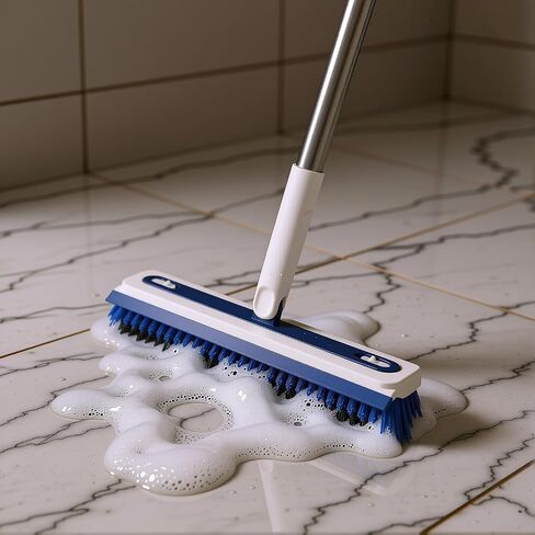 Floor Scrub V Brush with Long Handle 4 in 1 Silicone Scrape and Stiff Bristle Scrubber 360° Cleaning Brush with Tweezers for Shower Bathroom, Patio, Garage, Kitchen, Wall and Deck in Kuwait