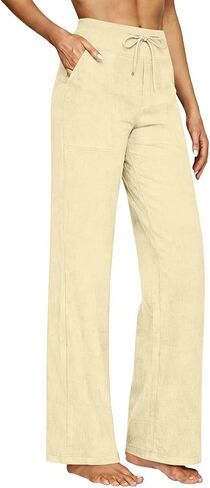 Linen Pants Women 2026 Summer Casual High Waist Straight Leg Trousers Lightweight Loose Plus Size Pant with Pockets (S-3XL) in Kuwait