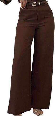 GORGLITTER Women's Wide Leg Business Casual Pants High Waisted Dressy Work Office Trousers with Pockets in Kuwait