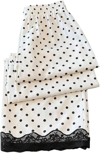 Verdusa Women's Polka Dots Lace Palazzo Pants Elastic Waist Wide Leg Trousers Brunch Outfits in Kuwait