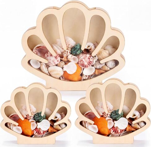 Mifoci 3 Pcs Seashell Display Box Wooden Scallop Shaped Sea Shell Holder with Acrylic Clear Window Starfish Display Case Shadow Box for Sea Glass Shark Tooth Storage Collection Summer Home Decor in Saudi Arabia