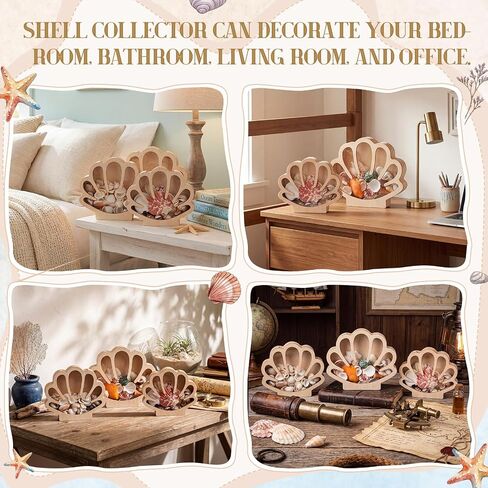Mifoci 3 Pcs Seashell Display Box Wooden Scallop Shaped Sea Shell Holder with Acrylic Clear Window Starfish Display Case Shadow Box for Sea Glass Shark Tooth Storage Collection Summer Home Decor in Saudi Arabia