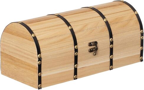 Vintiquewise Unfinished Vintage-Style Wooden Treasure Chest Dome Top Leather Bands Antique Brass Studs & Locking Latch Decorative Storage Box for Home Display Pirate -Themed Decor or Functional Use in Saudi Arabia