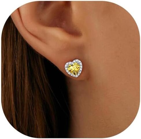 BAYLAY Birthstone Earrings for Women, S925 Sterling Silver Earrings Heart Birthstone Stud Earrings with Cubic Zirconia Silver Jewelry Mothers Day Birthday Gifts for Women Mom Grandma in Saudi Arabia