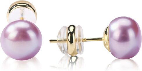 Pearl earrings for Women,8MM S925 Silver Real Pearl Studs Purple Earrings 14K Gold Plated hypoallergenic Earring for Wonmen (8Z) in Saudi Arabia