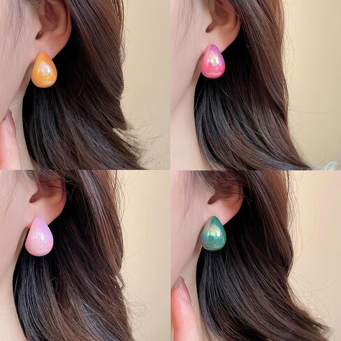 5 Pairs Colorful Teardrop Stud Earrings Set Lightweight Iridescent Acrylic Statement Earrings for Women Summer Geometric Outfit Accessories Gifts in Saudi Arabia