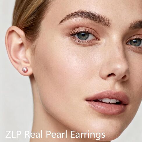 Pearl earrings for Women,8MM S925 Silver Real Pearl Studs Purple Earrings 14K Gold Plated hypoallergenic Earring for Wonmen (8Z) in Saudi Arabia