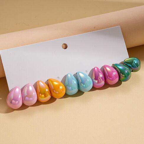 5 Pairs Colorful Teardrop Stud Earrings Set Lightweight Iridescent Acrylic Statement Earrings for Women Summer Geometric Outfit Accessories Gifts in Saudi Arabia