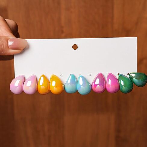 5 Pairs Colorful Teardrop Stud Earrings Set Lightweight Iridescent Acrylic Statement Earrings for Women Summer Geometric Outfit Accessories Gifts in Saudi Arabia