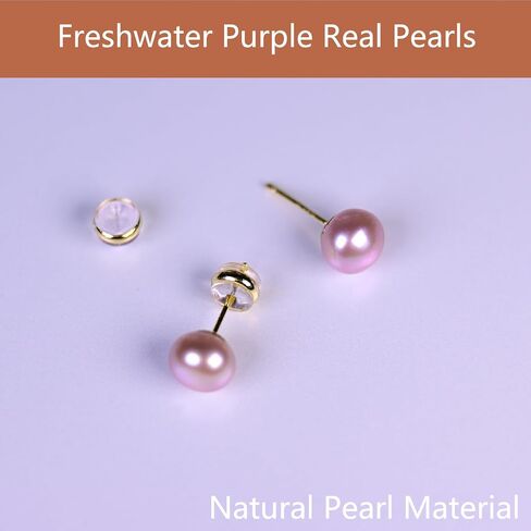 Pearl earrings for Women,8MM S925 Silver Real Pearl Studs Purple Earrings 14K Gold Plated hypoallergenic Earring for Wonmen (8Z) in Saudi Arabia