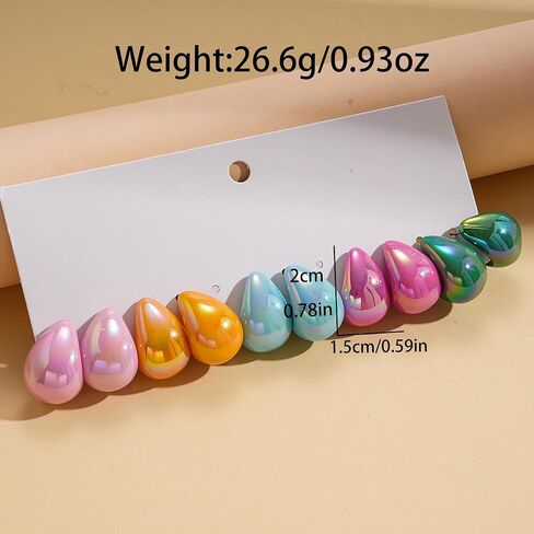 5 Pairs Colorful Teardrop Stud Earrings Set Lightweight Iridescent Acrylic Statement Earrings for Women Summer Geometric Outfit Accessories Gifts in Saudi Arabia