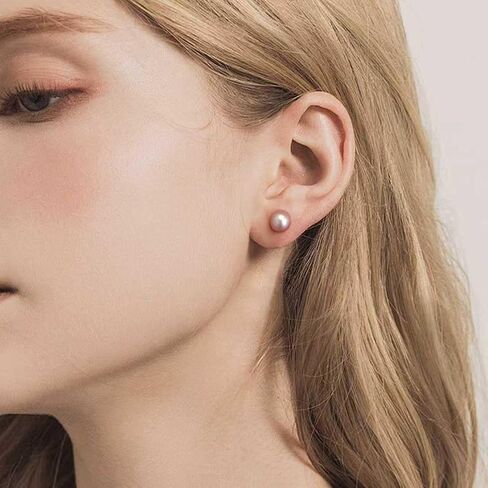 Pearl earrings for Women,8MM S925 Silver Real Pearl Studs Purple Earrings 14K Gold Plated hypoallergenic Earring for Wonmen (8Z) in Saudi Arabia