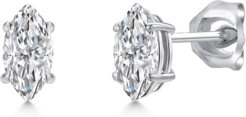 Gem Stone King 14K White Gold Lab Grown Diamond Stud Earrings For Women Men | 0.66 Cttw | Gemstone Birthstone | Marquise 7X4MM | DEF Color | VVS-VS Clarity in Kuwait
