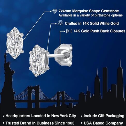 Gem Stone King 14K White Gold Lab Grown Diamond Stud Earrings For Women Men | 0.66 Cttw | Gemstone Birthstone | Marquise 7X4MM | DEF Color | VVS-VS Clarity in Kuwait
