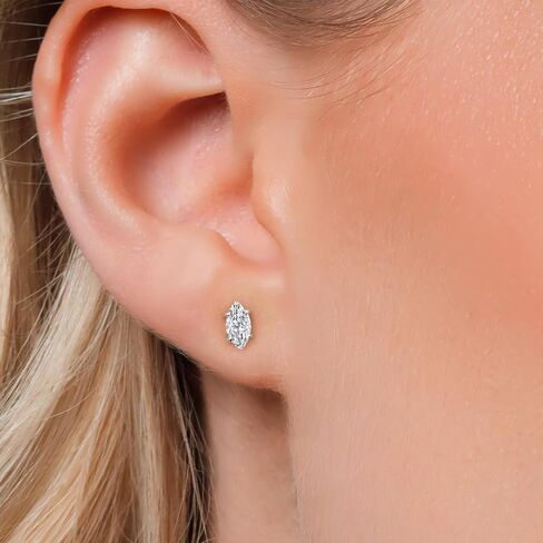 Gem Stone King 14K White Gold Lab Grown Diamond Stud Earrings For Women Men | 0.66 Cttw | Gemstone Birthstone | Marquise 7X4MM | DEF Color | VVS-VS Clarity in Kuwait