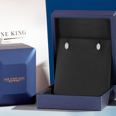 Gem Stone King 14K White Gold Lab Grown Diamond Stud Earrings For Women Men | 0.66 Cttw | Gemstone Birthstone | Marquise 7X4MM | DEF Color | VVS-VS Clarity in Kuwait